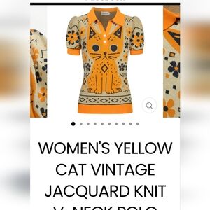 NWT - "Oxnit" Yellow Cat Jacquard Knit Polo Top BRAND NEW FLAWLESS CONDITION